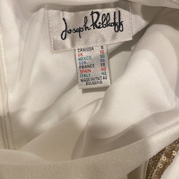 Joseph Ribkoff White Dress with Gold Sequin Detail Size 8 - Picture 9 of 11